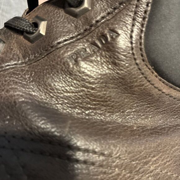Prada Sport Authentic Mens Brown Leather High Top Ankle Boots Sneakers 7 - Picture 9 of 9